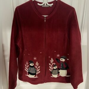 Croft & Barrow Red fleece zip jacket with snowman accents